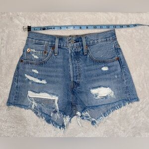 501 Levi Strauss Blue Distressed Jean Shorts